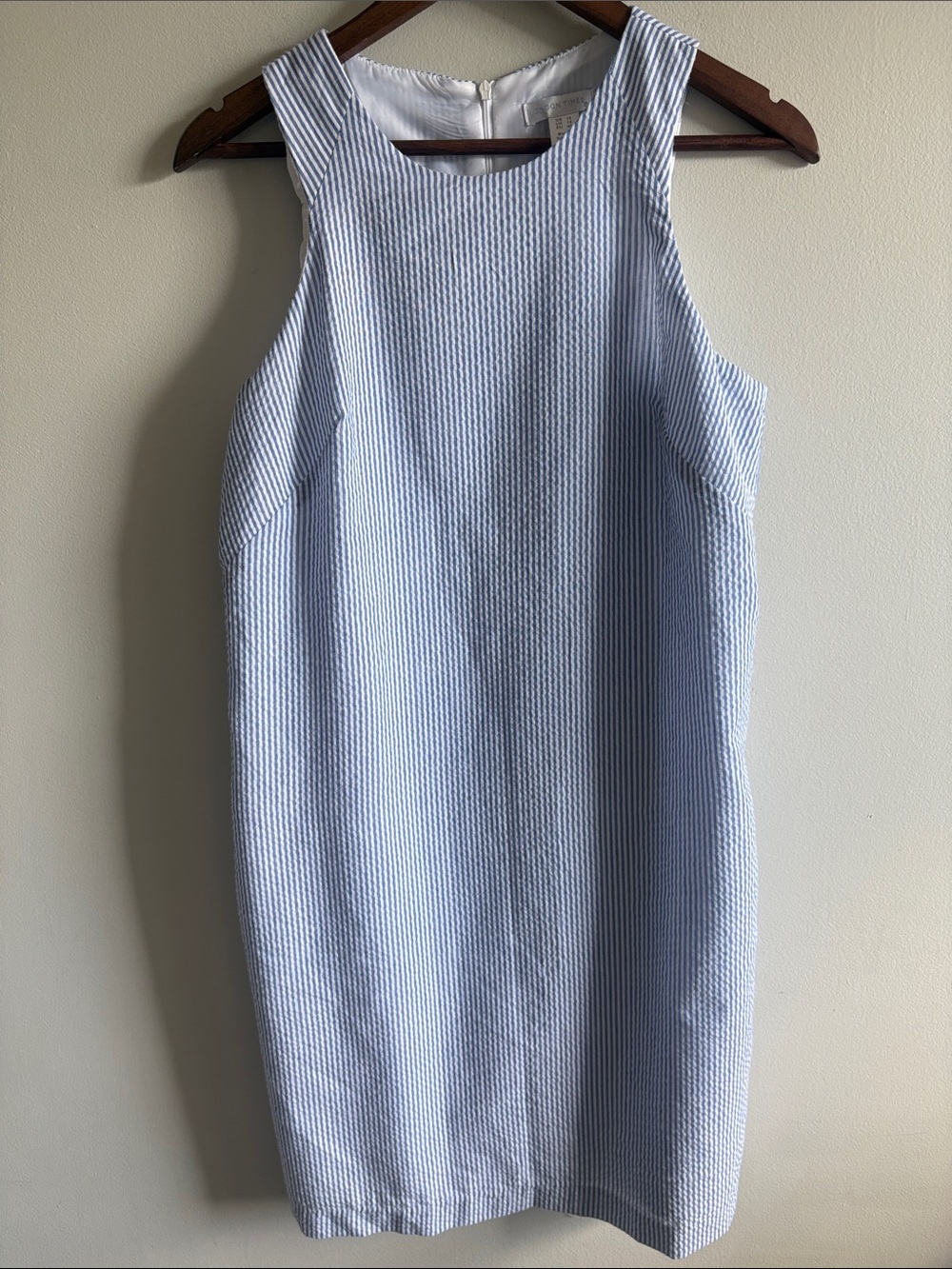 Sleeveless Light Blue Striped Shift‎ Dress
